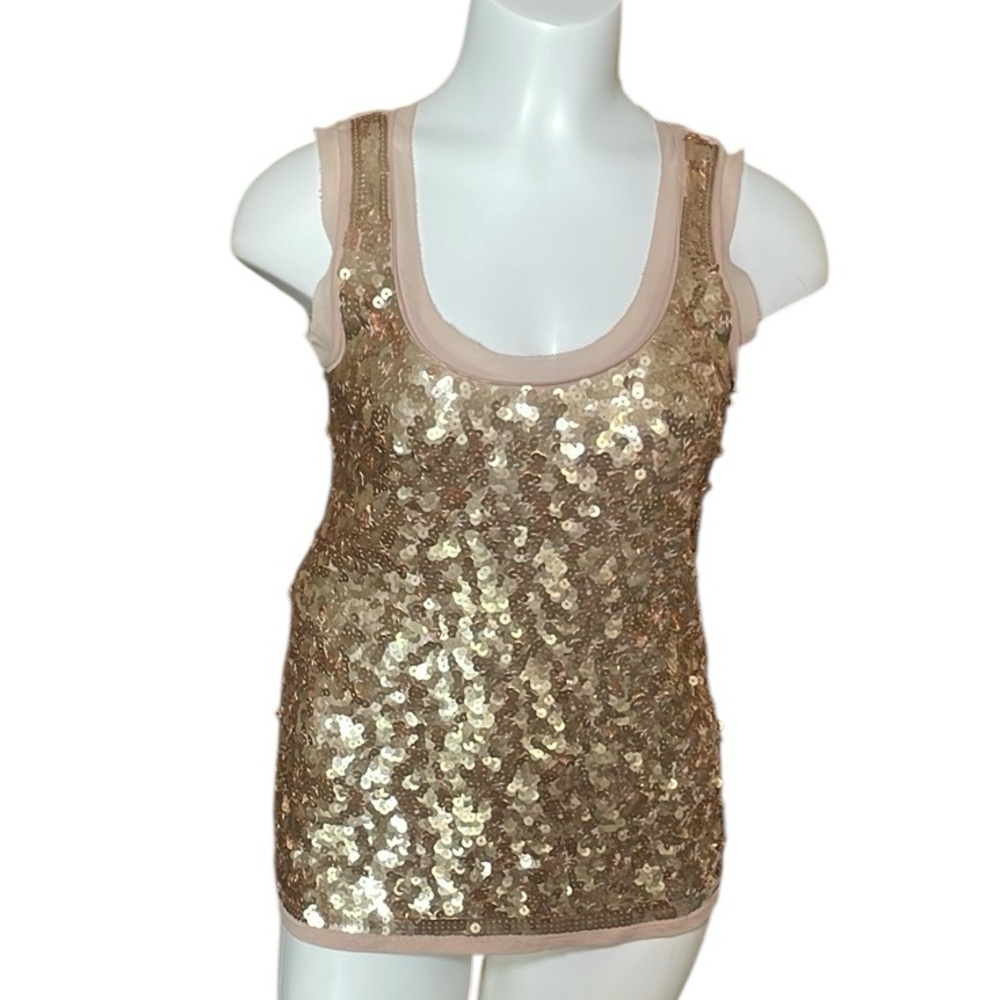 Ann Taylor LOFT Sequin Gold Tank Top Blouse sz SP